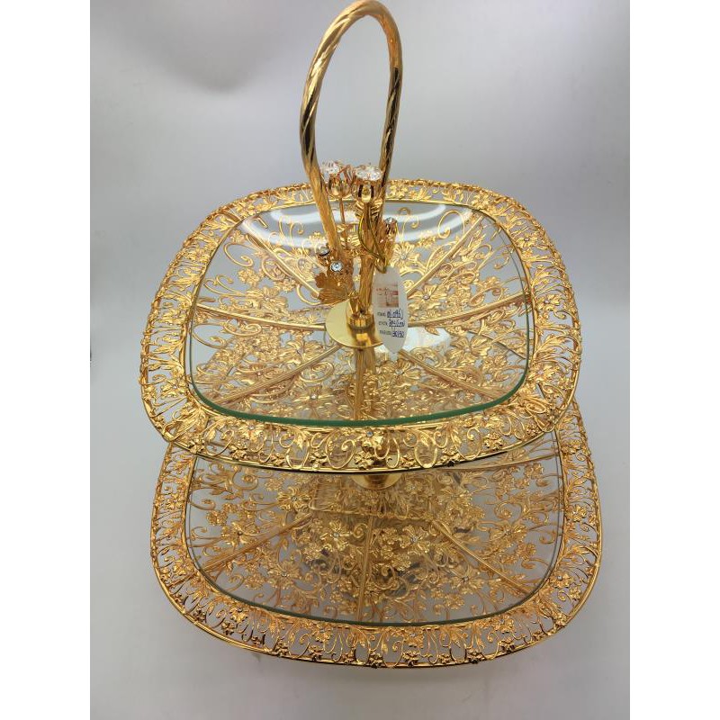 Khay đựng bánh kẹo hoa quả cao cấp hai tầng